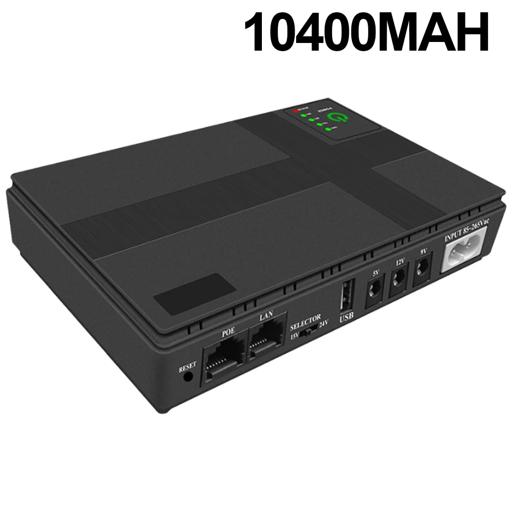 Fuente de alimentación ininterrumpida de 10400mAh/8800mah, fuente de alimentación de respaldo de 5V/9V/12V, adaptador óptico Cat incorporado