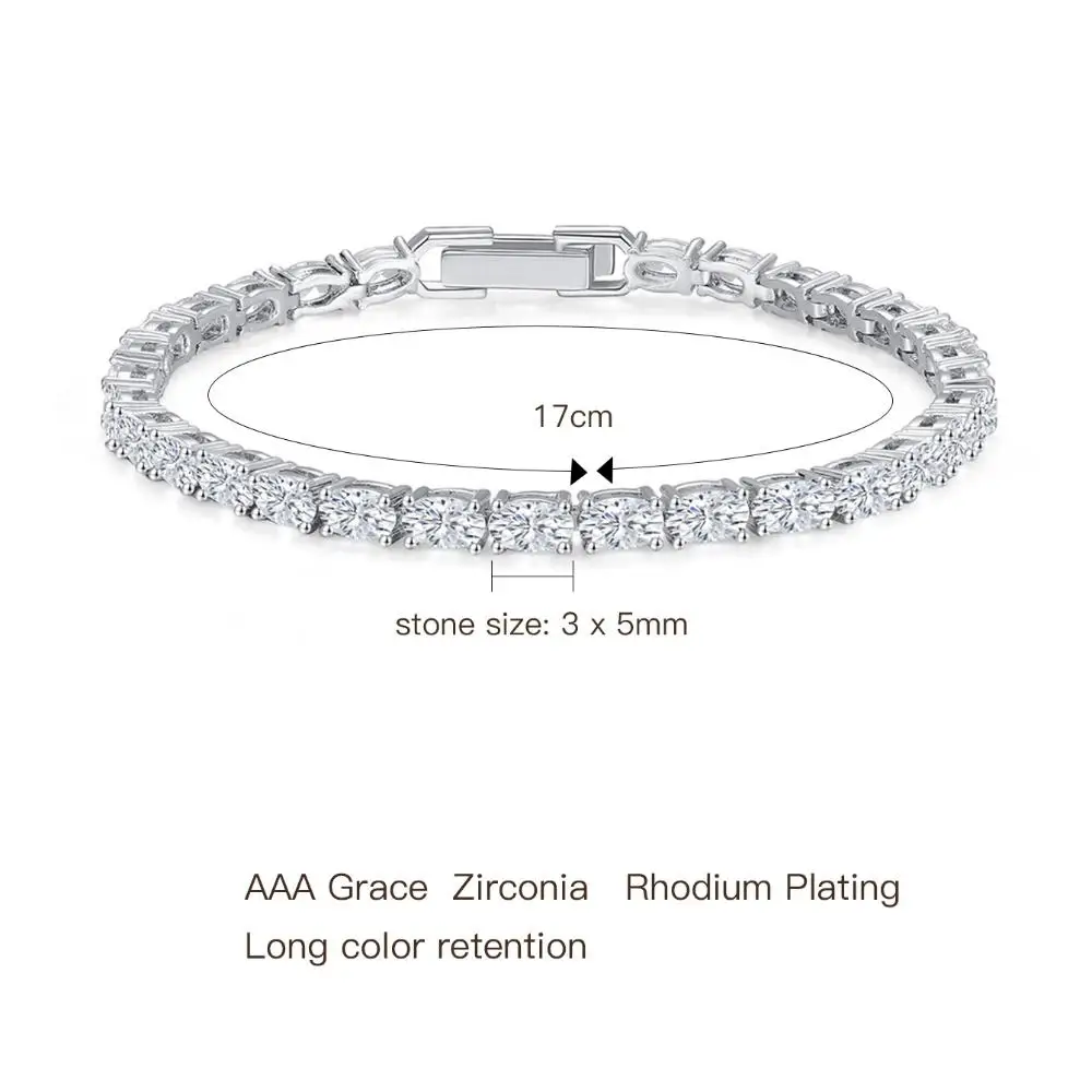 

Oval White AAA Grace Zirconia Rhodium Plated 17CM Tennis Bracelet Sparkling Jewelry