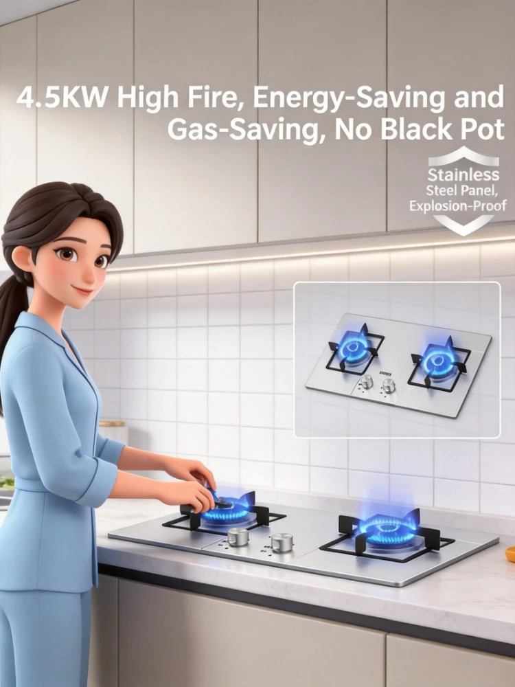 Stainless Steel Double Burner Built-in Gas Stove Dual Fuel LPG Natural Gas Household High Fire