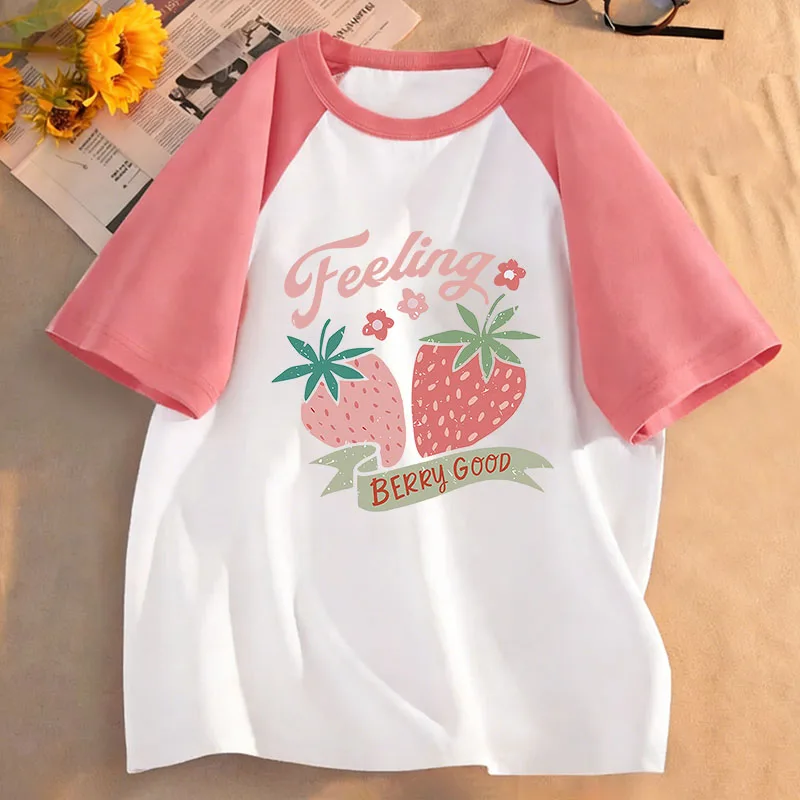 Fashion Strawberry Design T Shirts Girls Y2k Sweet Kids Short Sleeve Children's T-shirt Summer Spring Casual Top Tee