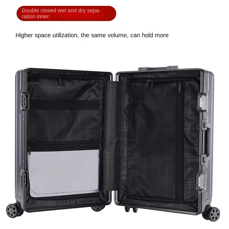 New Suitcase 26 inch Large Capacity Wide Trolley Aluminum Frame 20“ Travel Boarding Box Student Lightweight Mute Universal Wheel