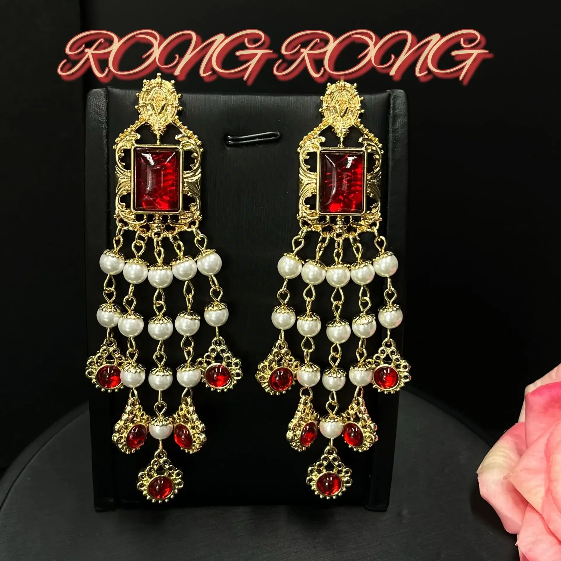 Vintage European and American Multi-layer Pearl Tassel Long Earrings Retro Temperament Light Luxury Evening Earrings