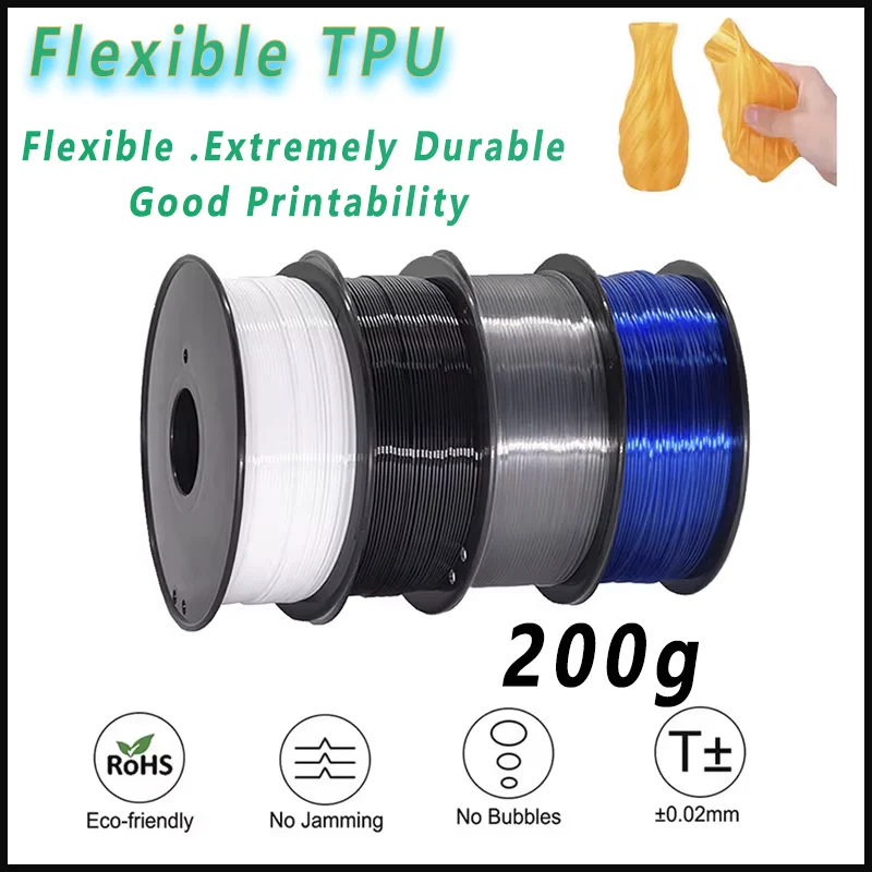 TPU 3D Printer Flexible Filament 200g 1.75mm Soft Flexible 3D Printing Material High Resilience TPU Plastic Net Weight 0.2kg