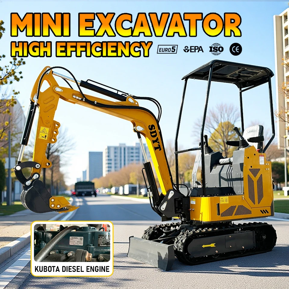 New Kubota Engine Customized Mini Excavator 1.5 Tons High Quality Euro 5 Epa Multi-Purpose Home Mini Excavator