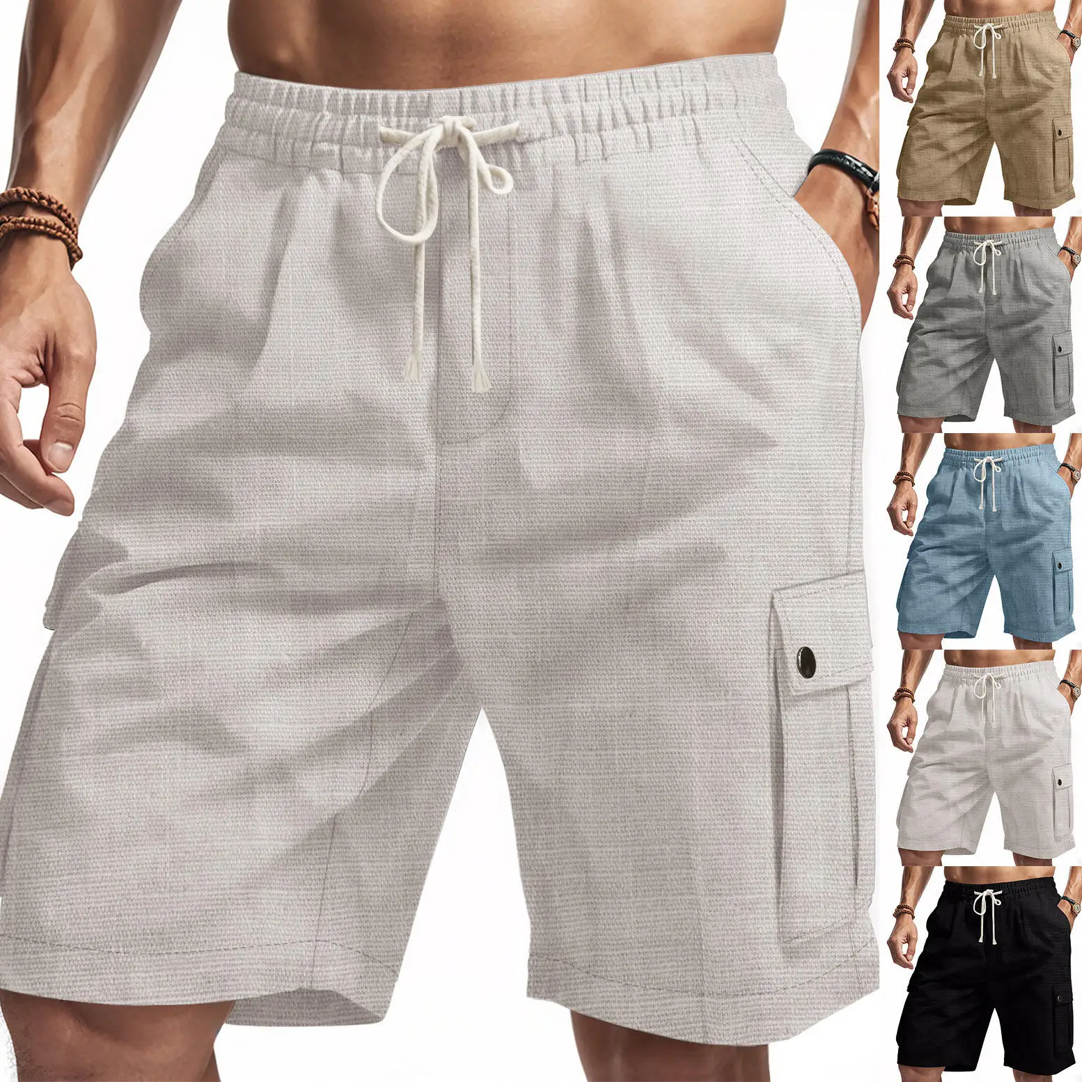 

Повседневные мужские шорты из хлопка и льна, летние пляжные брюки в британском стиле, свободного кроя, для бега, пеших прогулок, повседневного спорта, шопинга, легкие