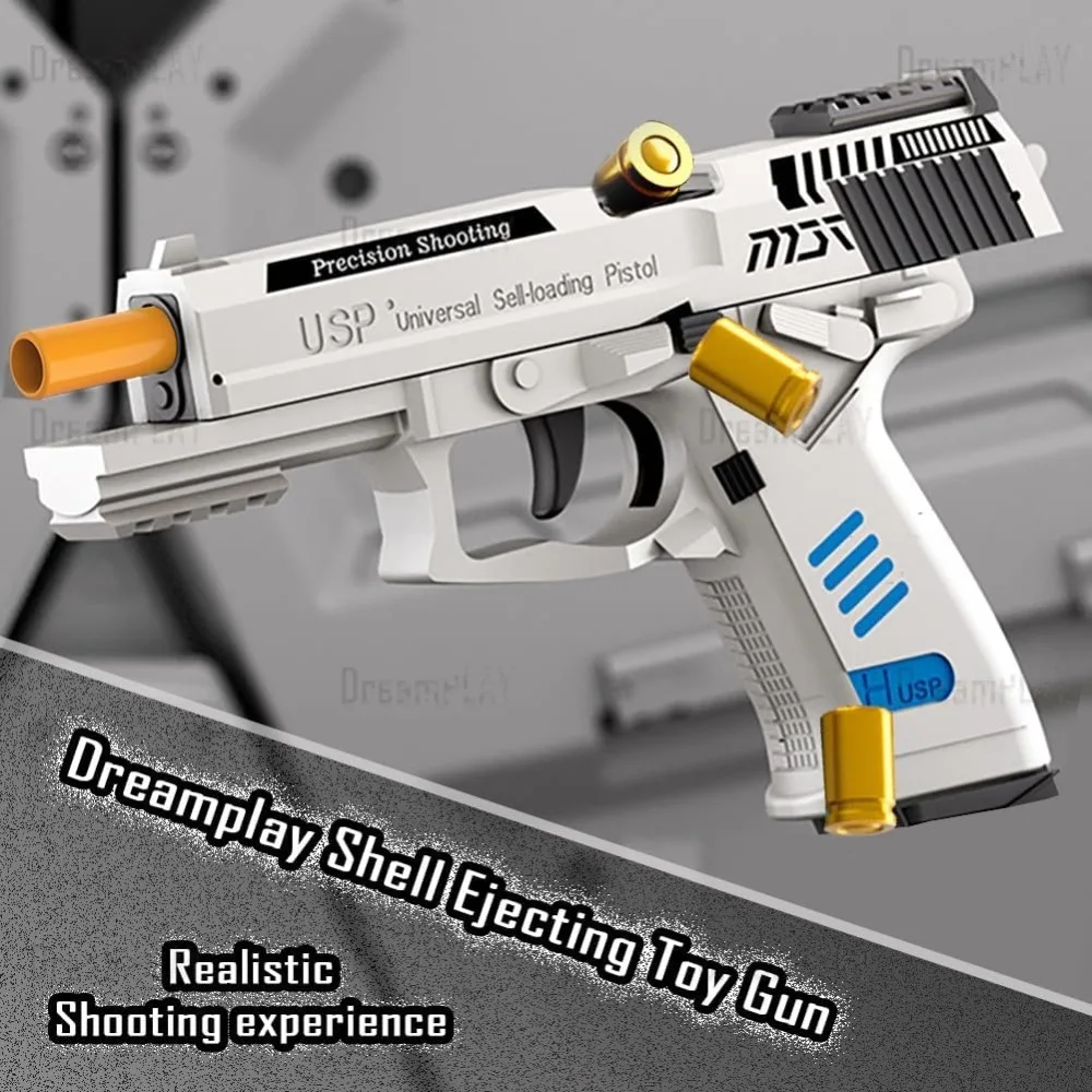 Pistola giocattolo per espulsione di conchiglie Tirare indietro automaticamente Giochi di tiro d'azione Modello educativo Giocattolo con proiettile morbido per regali per bambini