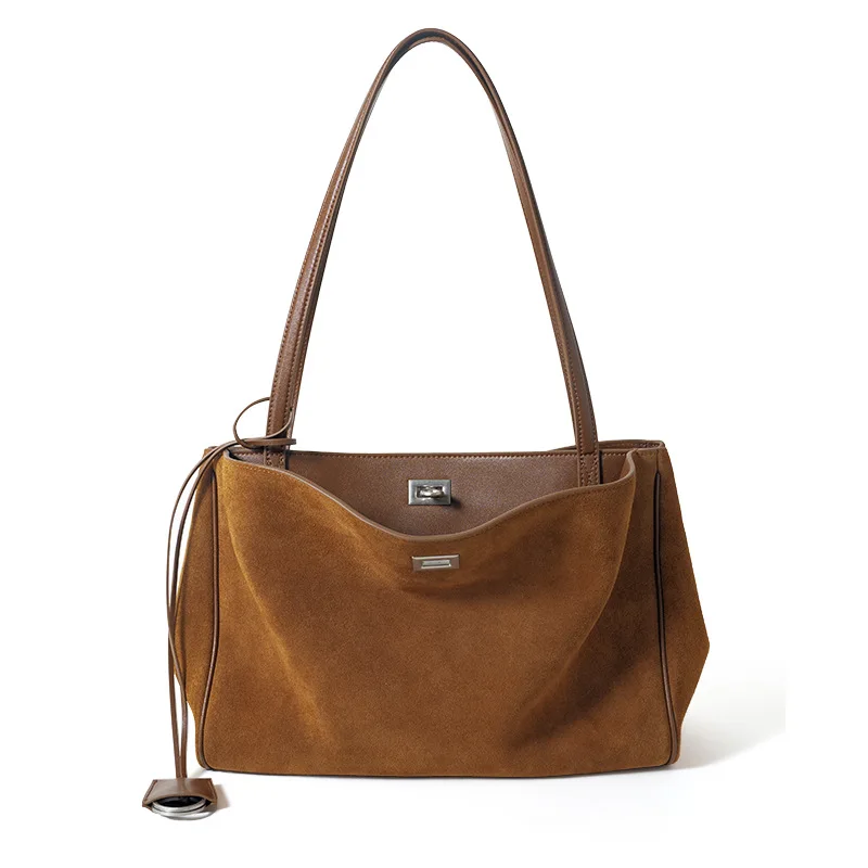 

High Quality Matte Cowhide Commuter Retro Shoulder Bag High Sense Tote Large Capacity Underarm Handbag Casual Versatile