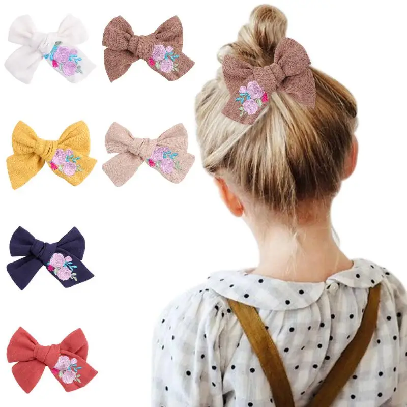 

Children Cute Headdress Small Flower Hairpin Fashion Embroidered Bow Hairpin Girl Solid Color Hairpin Handmade Ribbon Hairpin