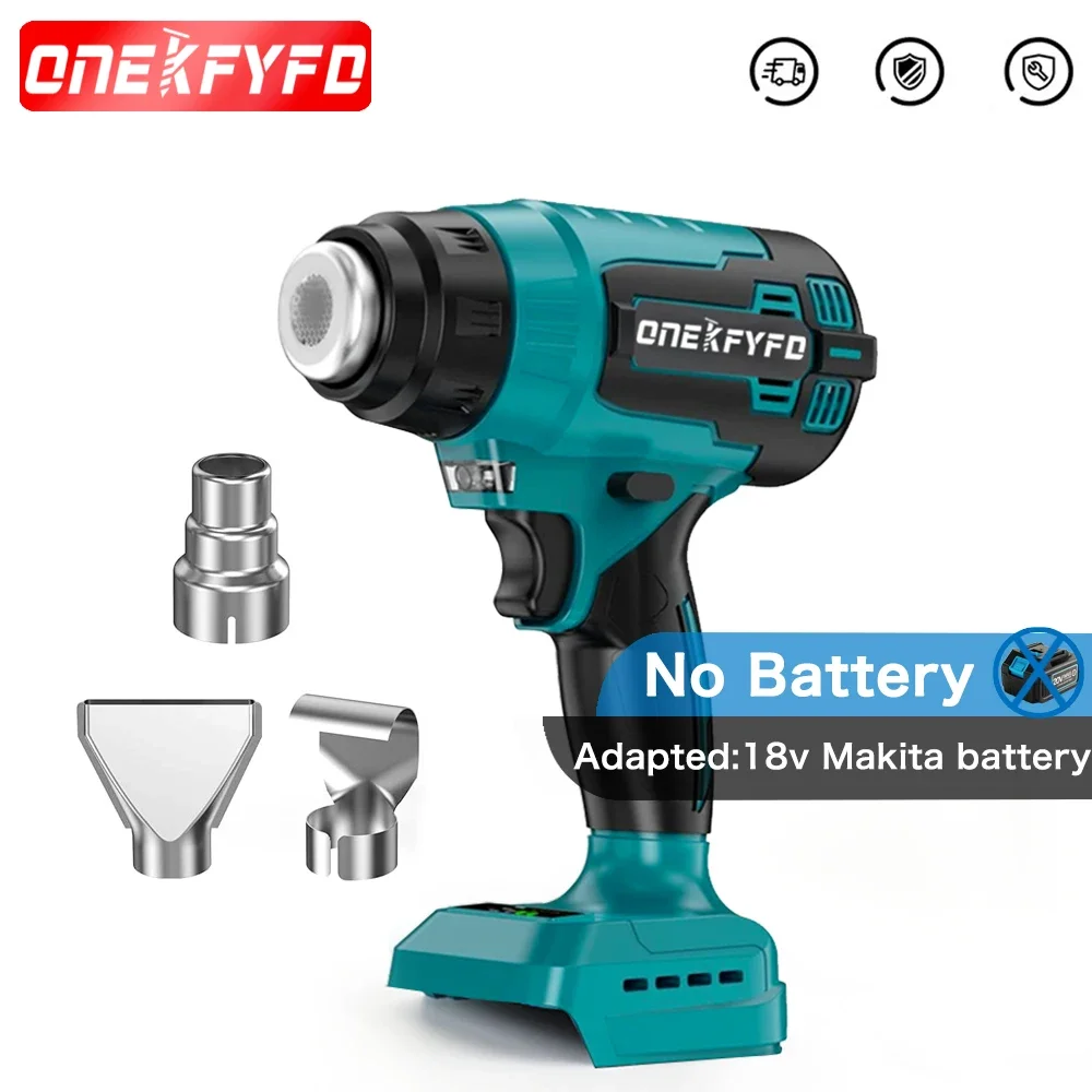 ONEKFYFD Household Cordless Handheld Hot Air Gun 3 Nozzles Electric Heat Gun for Makita 18V Lithium Battery(No Batteries)