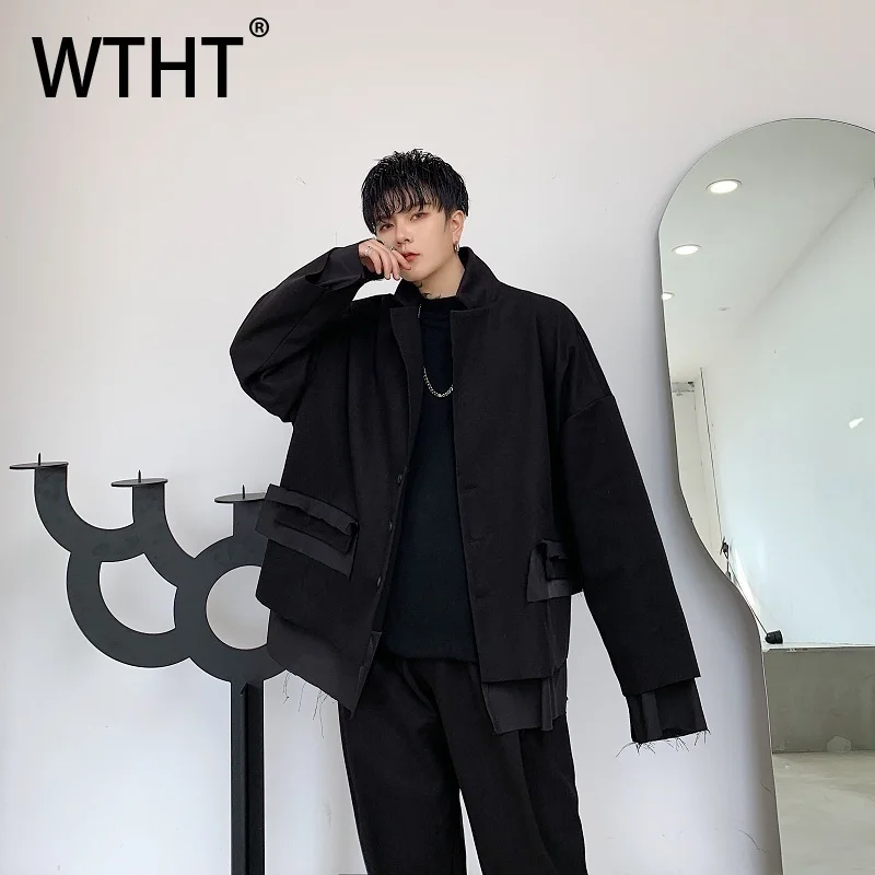 

WTHT модные мужские свободные пальто из двух частей, модная куртка с отложным воротником и длинными рукавами, мужская осень 2023, 2A1630