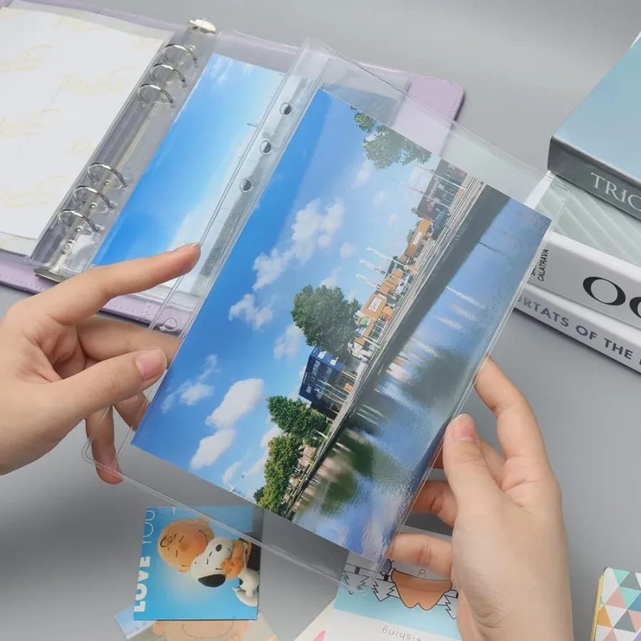 12 Uds. Carpeta A5 con bolsillos, sobres transparentes para efectivo, bolsa impermeable de PVC, protector de página para cuaderno de 6 anillas, carpeta, imágenes, archivos Organi