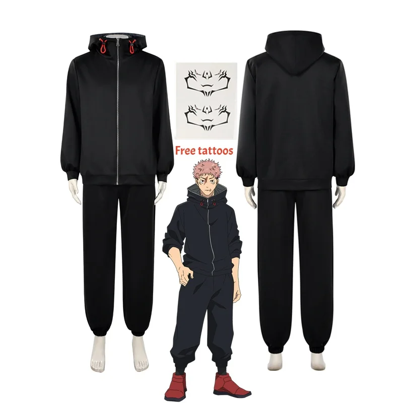 Jujutsu Kaisen Yuji Itadori Cosplay Costume Set with Wig Black Jacket Hoodie Uniform Anime Sportswear Halloween Unisex view 2