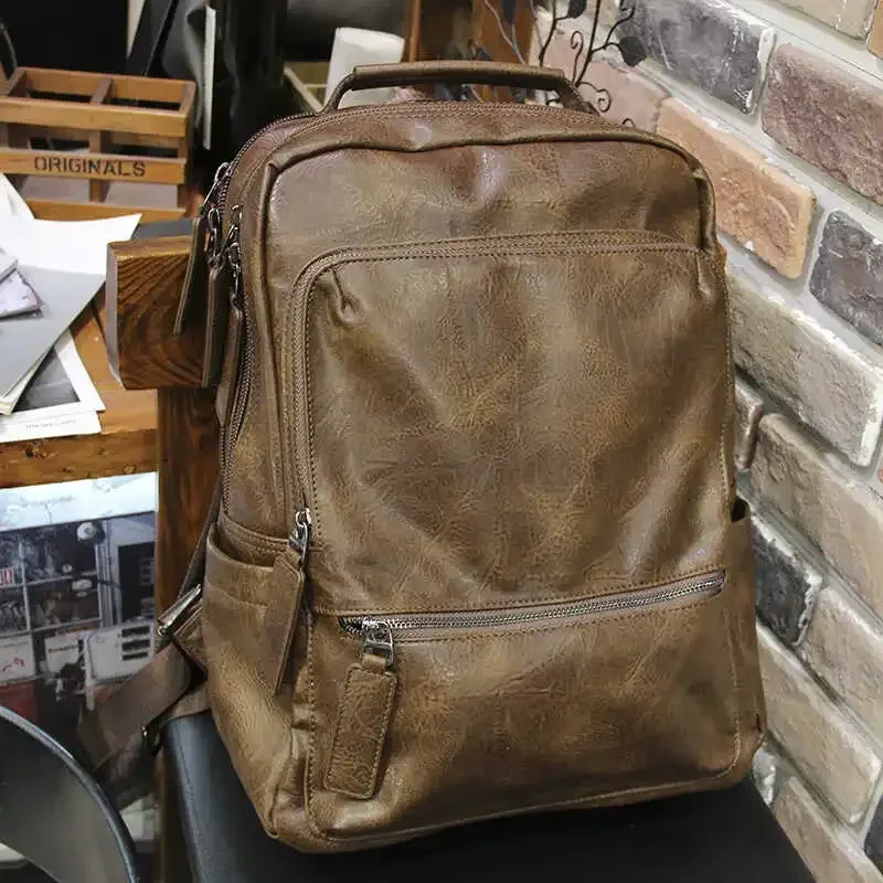 Men's Bag Retro Backpack Computer Bag Student Large Capacity Schoolbag Backpack Korean Version of Men's Leisure Travel Bag Tide