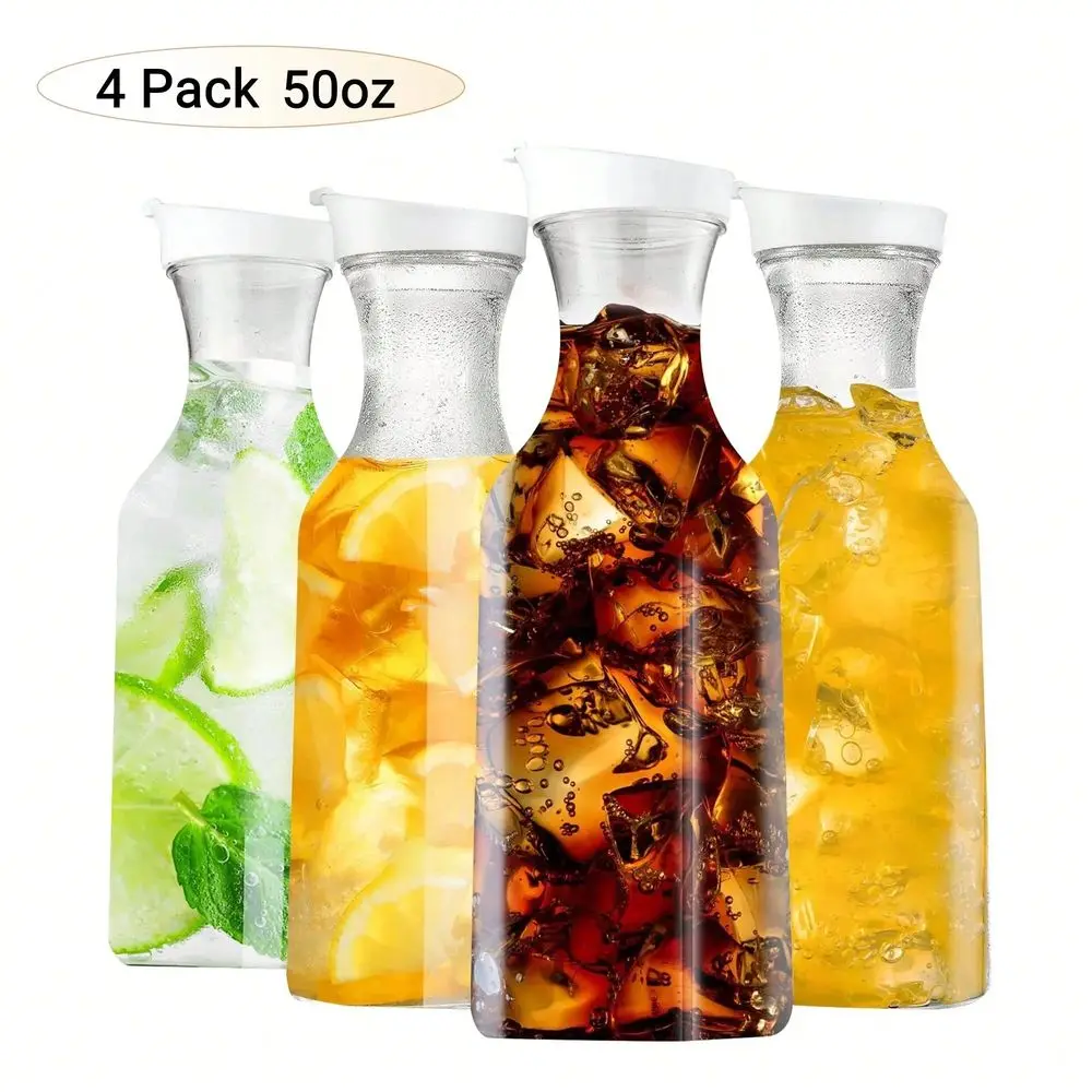 

Pack 50oz Plastic Pitcher,Water Carafe With Flip Top Lid, Square Base Juice Containers,Water,Juice, Milk,Lemonade,Cold Brew And