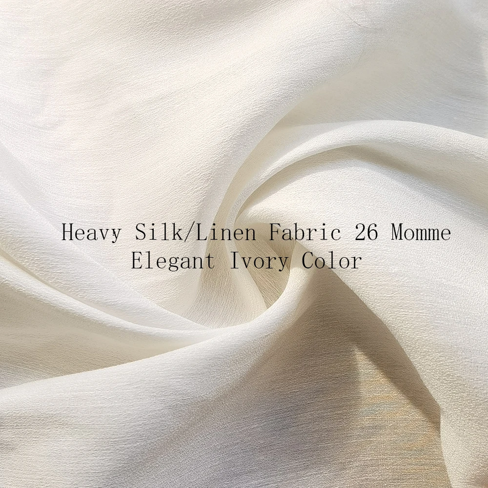 47'' Wide By Meters Heavy Natural Silk Linen Material 26 Momme Slubbed Cream White Ivory Silk Flax Fabric