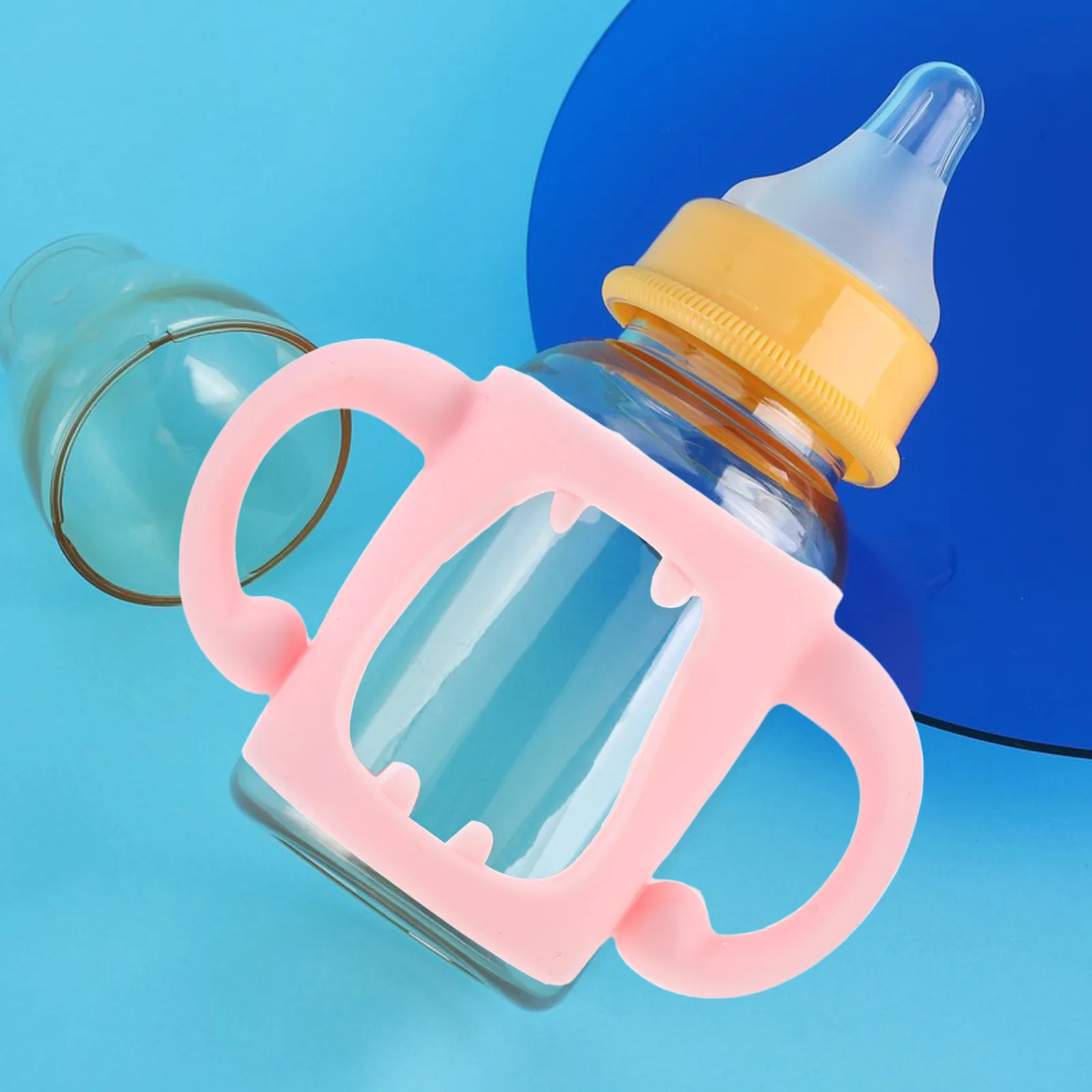 

Защитный чехол для детской бутылочки, розовый силиконовый чехол, предотвращающий повреждения, съемная ручка, держатель для бутылочки, легкий, термостойкий