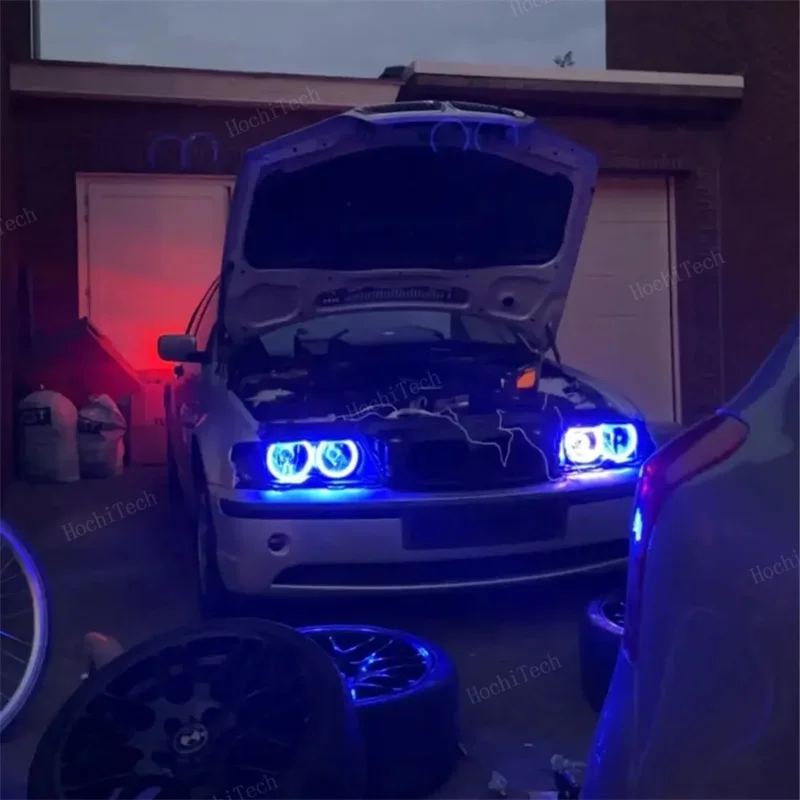 Phone Control Cotton RGBW multi-color LED Headlight Angel Eyes  Ring Lamp for BMW E46 1998-2002 Revolving Dynamic Light
