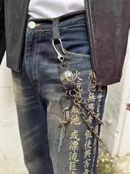 Cowhide Iron Cross Bilayer Stars Tassels Retro Style Chain For Men\'s Pants One's Waist luxurious Metal Accessories y2k KeyChain