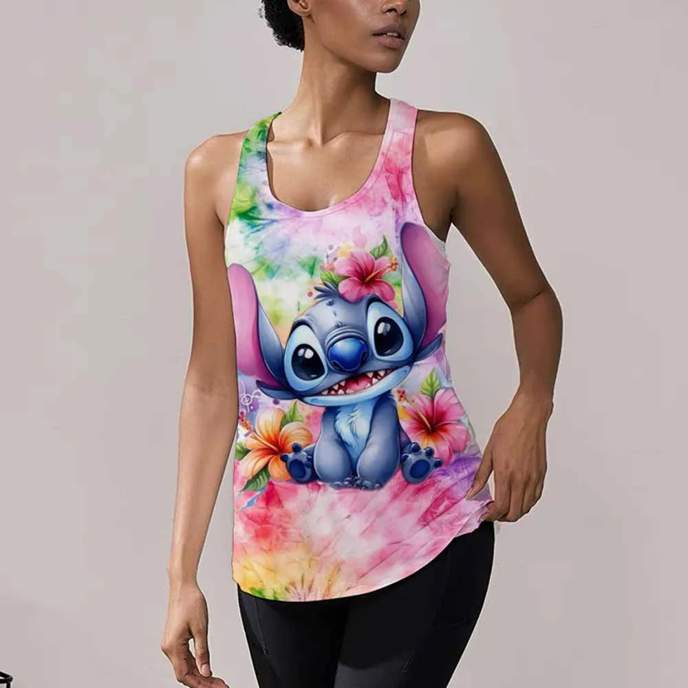 

Женский милый летний жилет с принтом Минни Лило и Стич, майки без рукавов с круглым вырезом, повседневная уличная одежда, свободная одежда для девочек