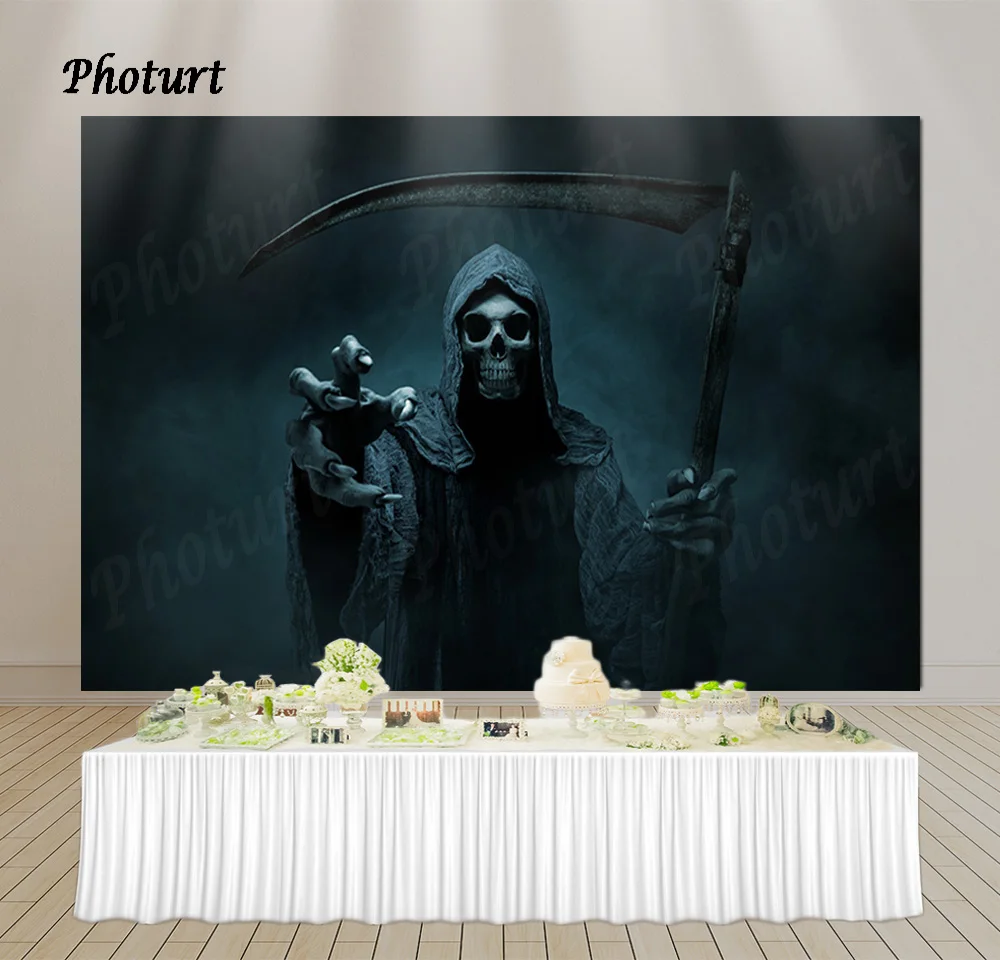 PHOTURT Happy Halloween Photography Backdrop Scythe Reaper Ghost Monster Scary Background Dark Night Vinyl Photo Studio Props