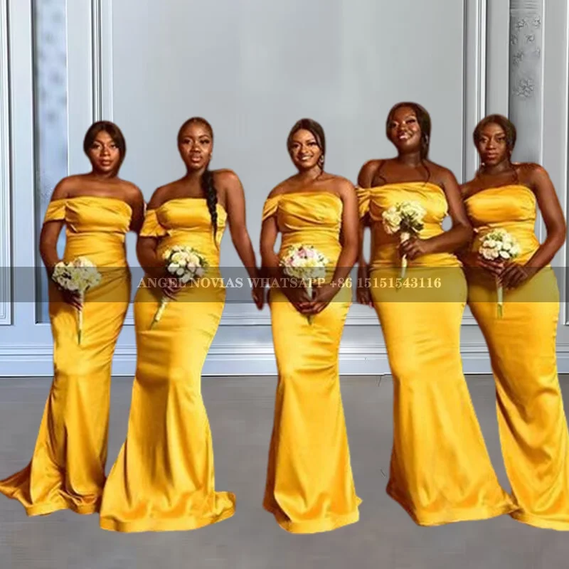 Customized Long Mermaid Yellow African Bridesmaid Dresses One Shoulder Evening Prom Party Gowns Robes Invitee Mariage