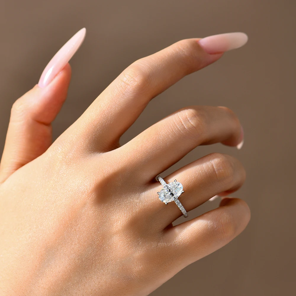 ATTAGEMS Oval Cut 3.0CT Moissanite Ring Solid 10K 14K 18K Gold For Women AU750 Engagement Rings Wedding Bride Fine Jewelry Gifts view 6