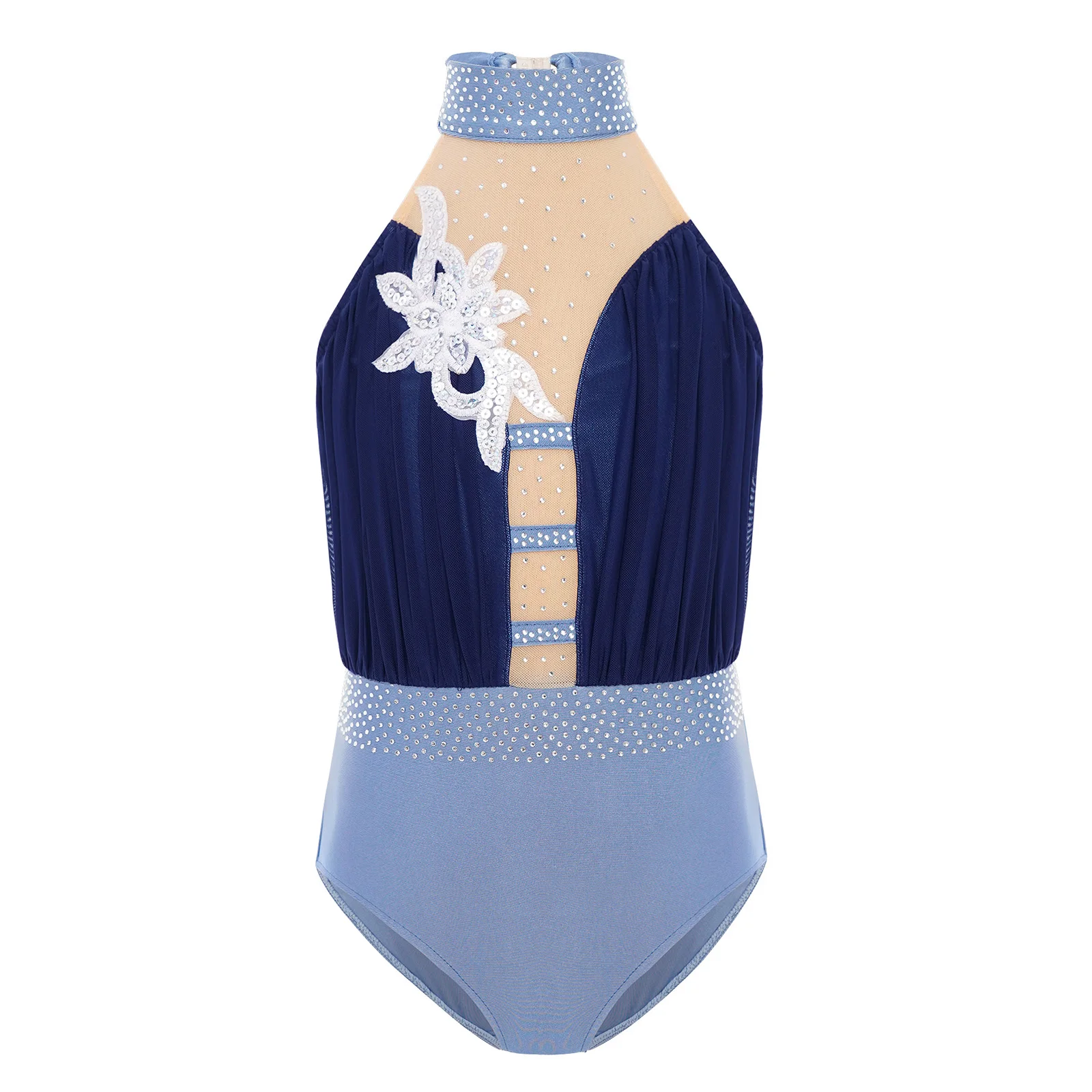 Kinderen Meisjes Kunstschaatsen Gymnastiek Dans Turnpakje Applique Steentjes Mouwloos Sleutelgat Terug Kleurblok Bodysuit Danskleding