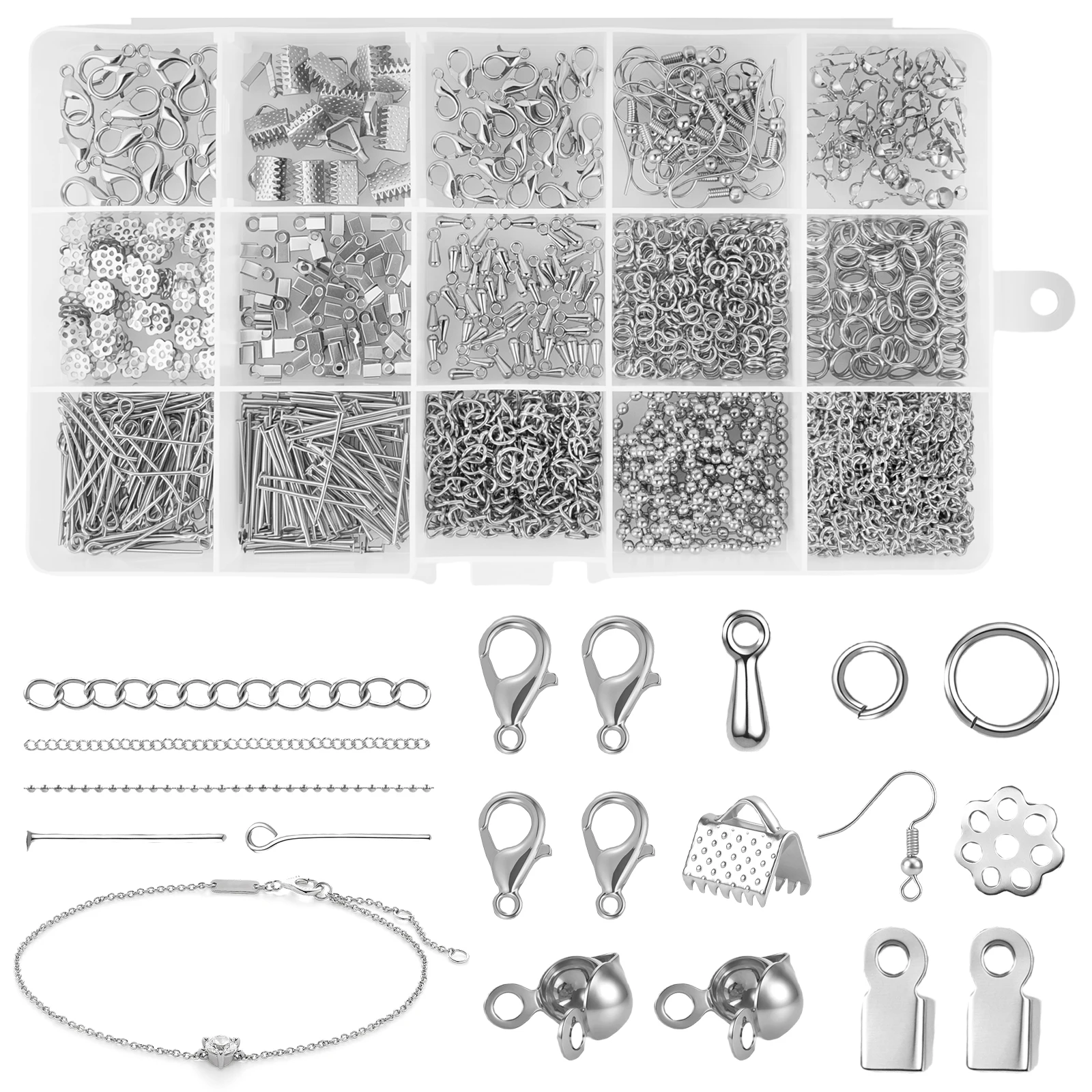 Jewelry Making Kit Zinc Alloy Jewelry Making Supplies with Storage Box Rust Resistant DIY Bracelet Necklace and Earring Findings