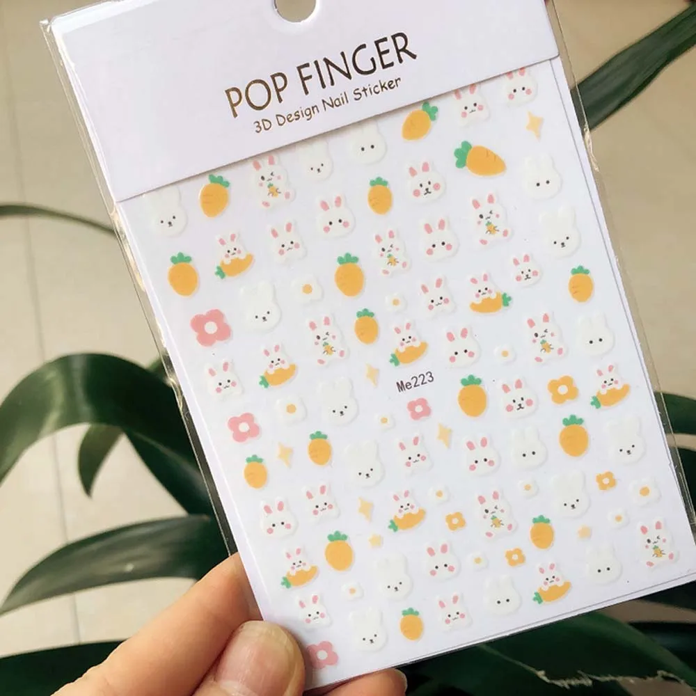 귀여운 토끼 자체 접착 네일 데칼 슬라이더 1 개, 사랑스러운 만화 토끼 무 부활절 날 봄 장식 네일 아트 스티커