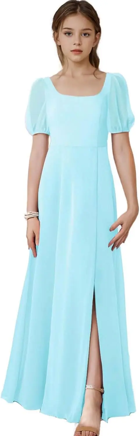 여아용 A라인 주니어 신부 들러리 드레스 시폰 반팔 특별 행사 웨딩 파티 드레스(6-16세용)