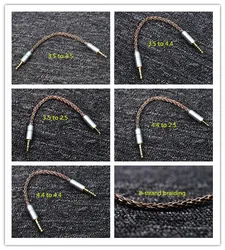 8 코어 구리 은색 혼합 녹음 케이블 4.4to4.4 4.4to3.5 4.4to2.5 3.5to3.5 헤드폰 업그레이드 케이블