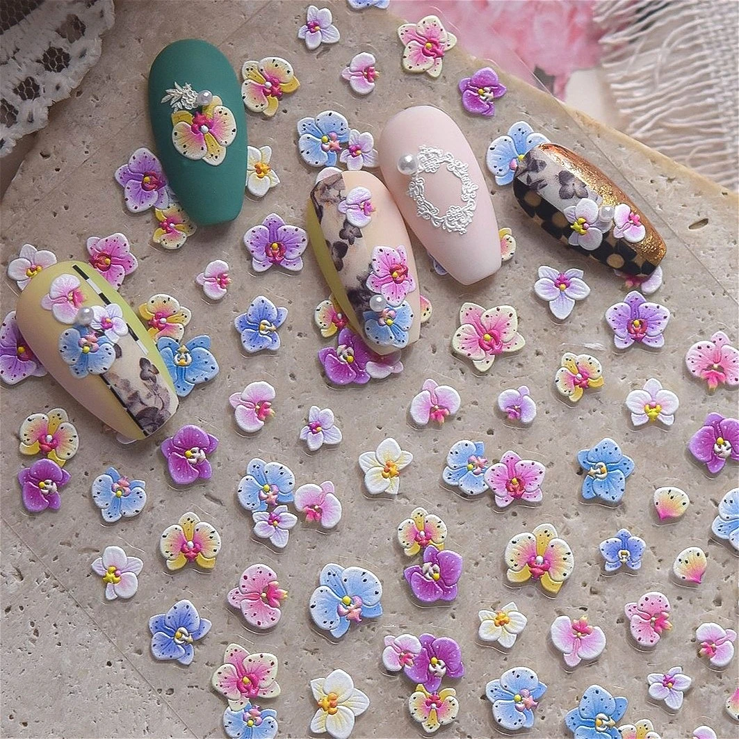 

Chinese Retro Butterfly Orchid Frangipani Petal Blossom Flower Colorful Jelly Lily Charm Manicure Tool Nail Art Stickers Decals