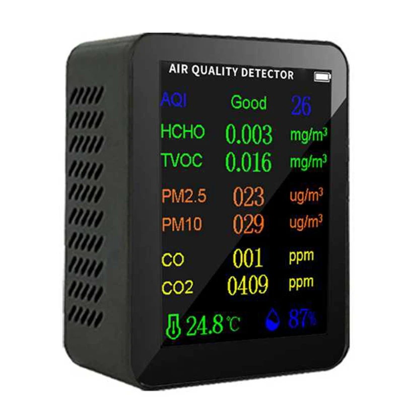 9 In 1 Portable Air Quality Meter PM2.5 PM10 CO CO2 TVOC HCHO AQI Temperature Humidity Tester Color Screen