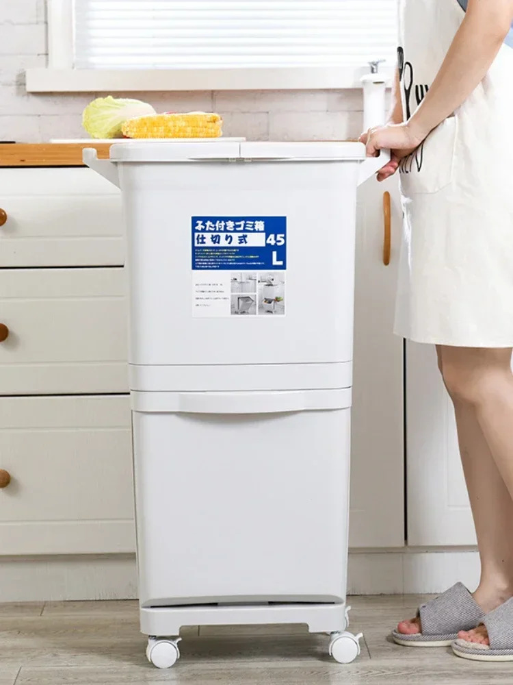 Dry Wet Separation Trash Can: Double-Layer Garbage Bin, Large Capacity, Lid Included, Efficient Trash Can, Durable Bin