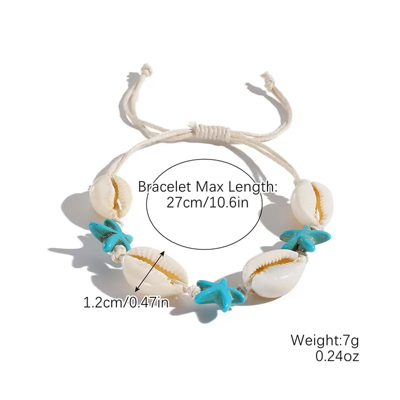 Klassisches Boho-Armband mit blauen Seestern und Perlen für Damen, Strandmuschel, Muschel, Muschel, Schildkröte, Armreif, modischer Freundschaftsschmuck – Detail 14