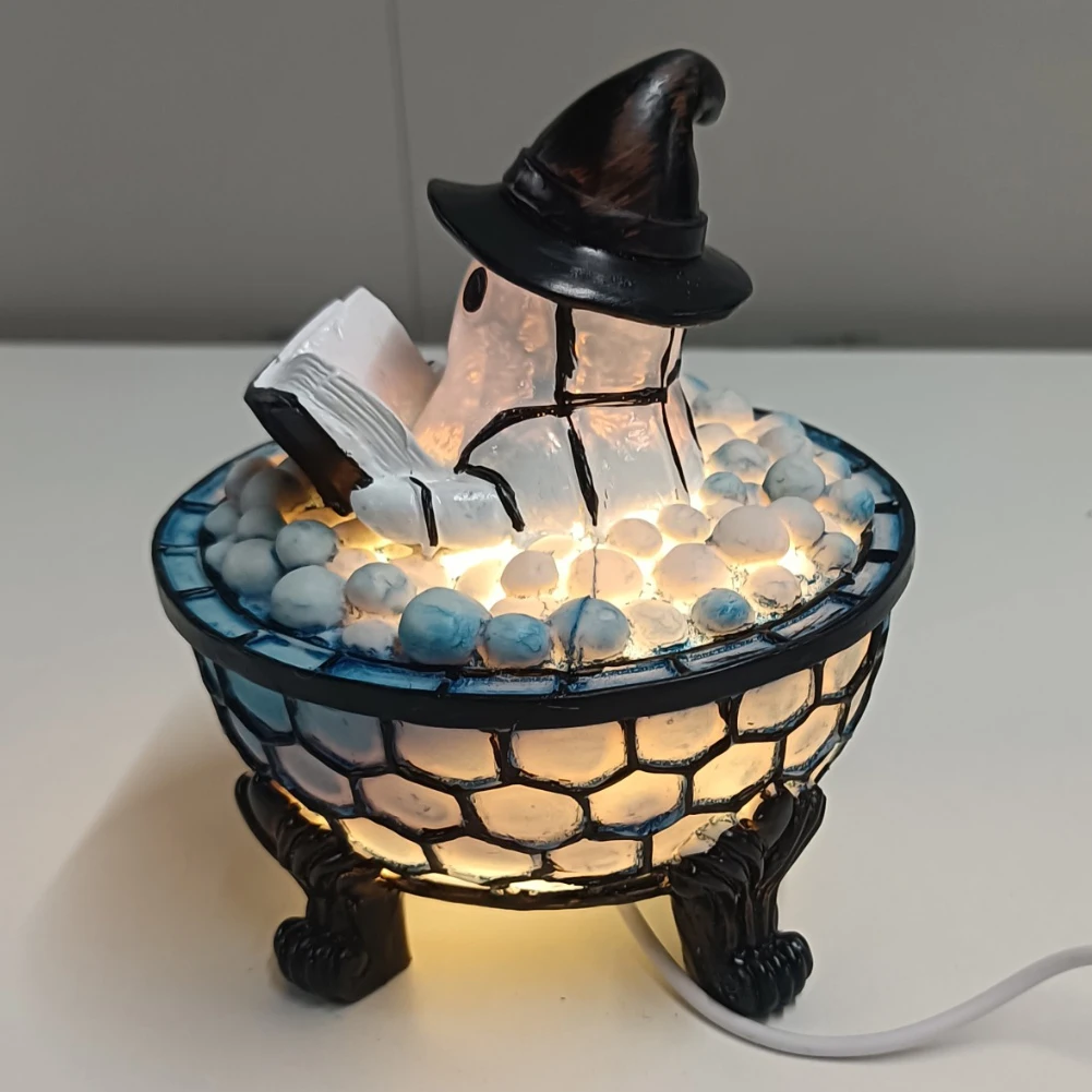 Cute Ghost Reading Book Lamp Halloween Ghost Night Light Ghost Reading Night Light Halloween Decor for Bedroom Study Room Reader