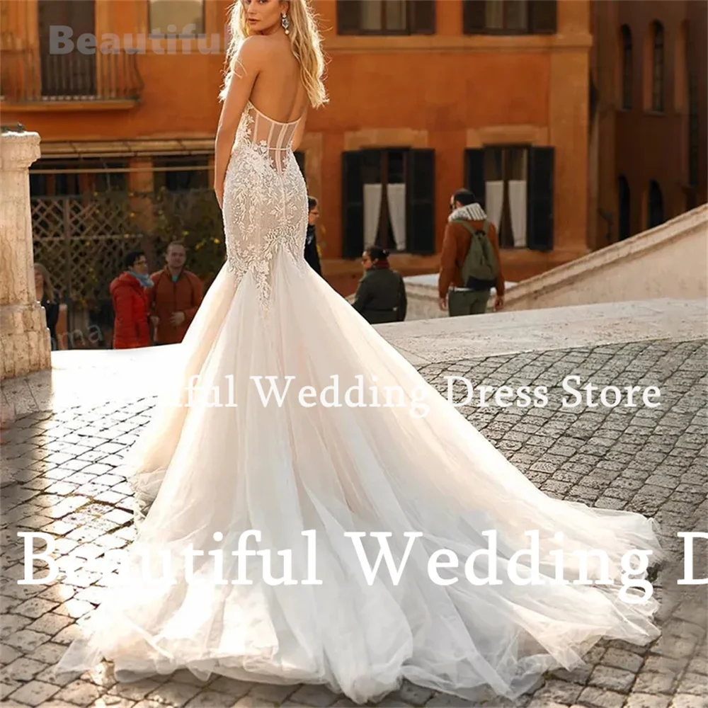 Vestidos De Novia 2025 Boho Wedding Dress for Women Lace Appliques Memaid Tulle Floor-Length Wedding Party Dress Robes De Mariée