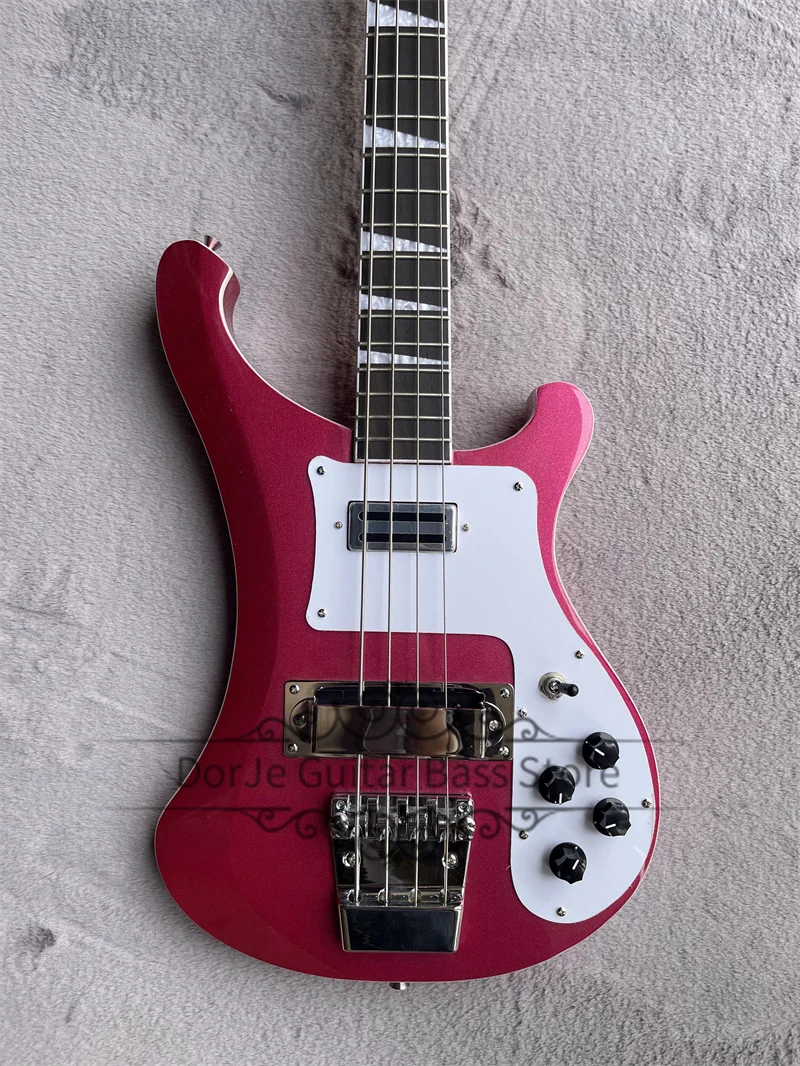 Metal Purple Red Bass Guitar 4003 Bass Maple Set In Mahogany Body Fixed Bridge White PIckupguard