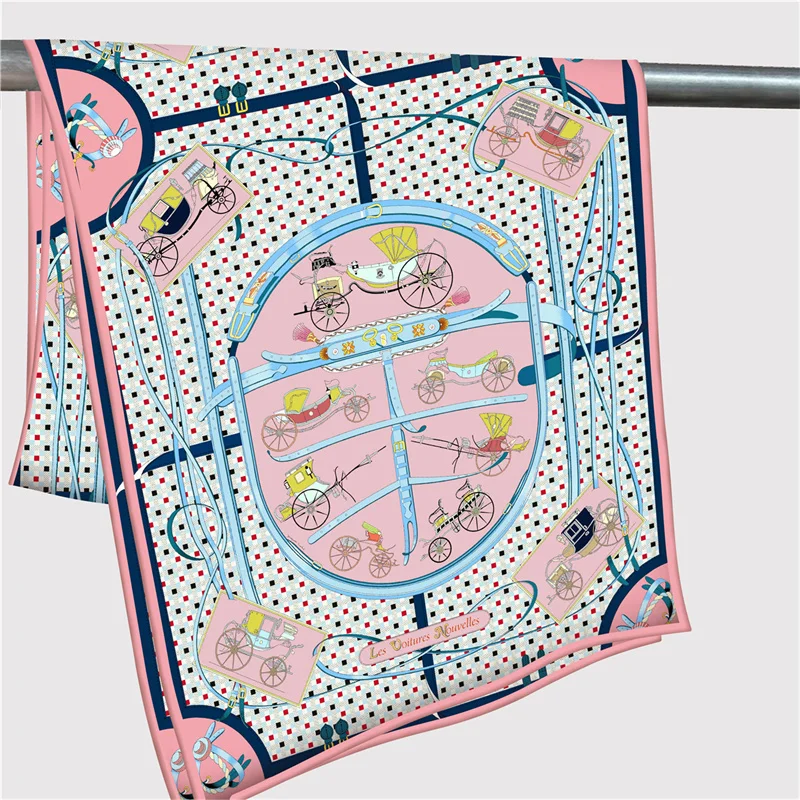 Pobing Twill Seiden schal Frauen Poncho Pferde kutsche gedruckt lange Schals Wraps Bandana großen Schal gerollte Hijabs weibliche Foulards – Detail 12