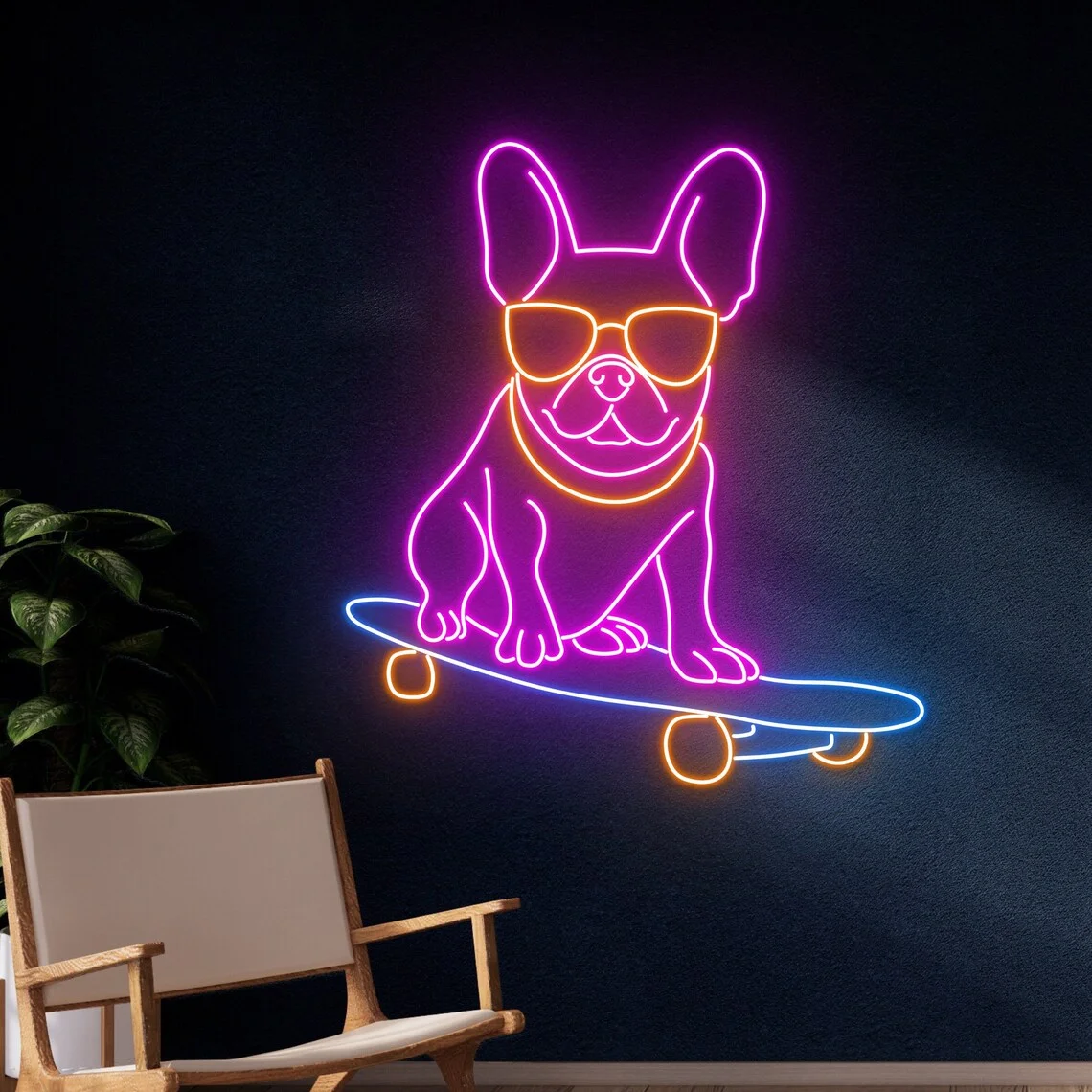 

French Bulldog Skateboarding Neon Sign Bull Dog Skateboarder Led Light Dog Skateboard Player Neon Light Bedroom Home Wall Decor