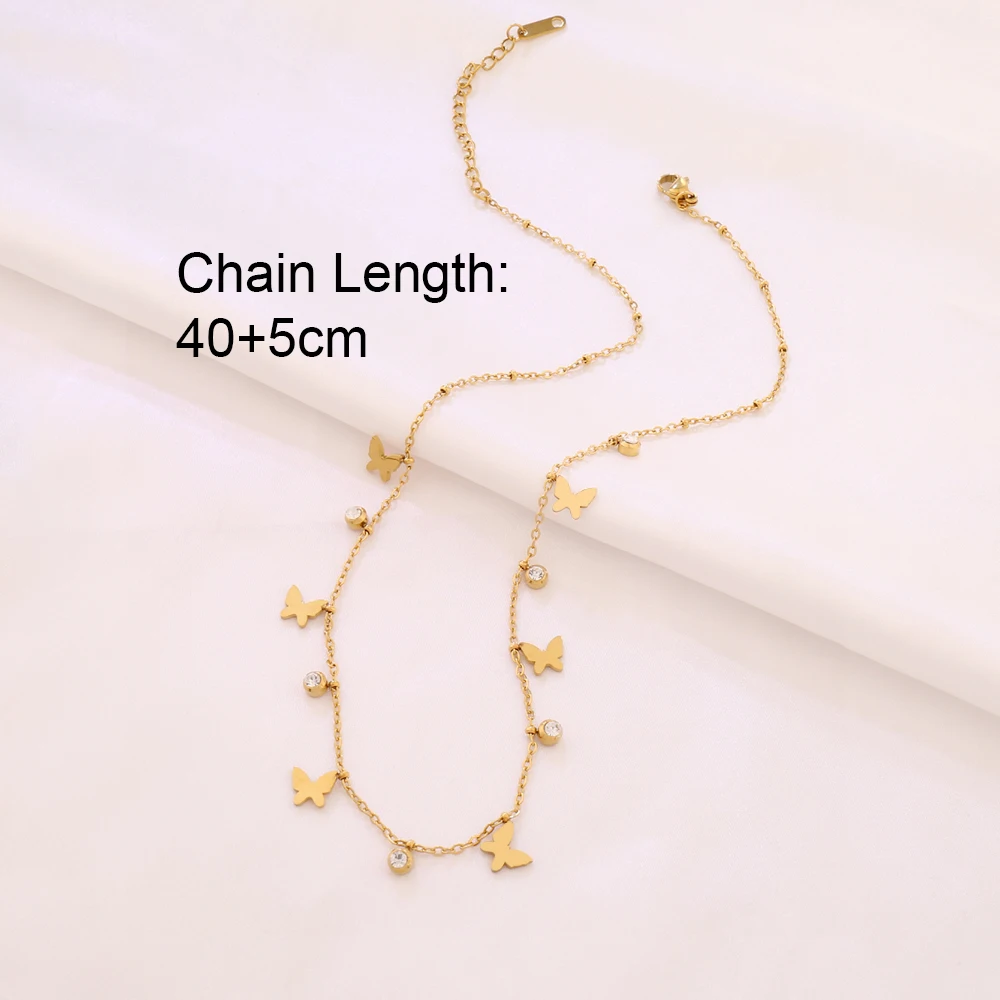 316L Stainless Steel Butterfly Tassel Pendant Necklace For Women Fashion Gold Color Zircon Charms Chain Necklaces Jewelry