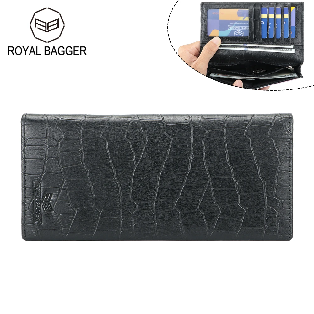 

Royal Bagger Long Wallets for Men Genuine Cow Leather Coin Purses Vintage Retro Card Case Bifold Male Wallet Purse 1533