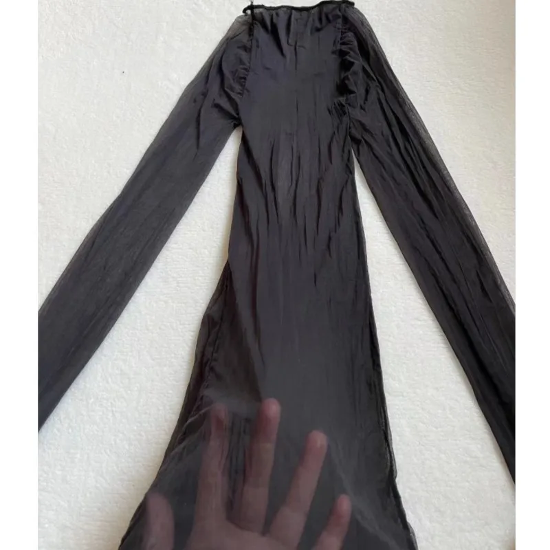Transparent Smooth Sexy Bodystockings Stretch Seamless Lingerie Dress Long Sleeve Tight Bodycon Sheer Pencil Skirt Nightwear
