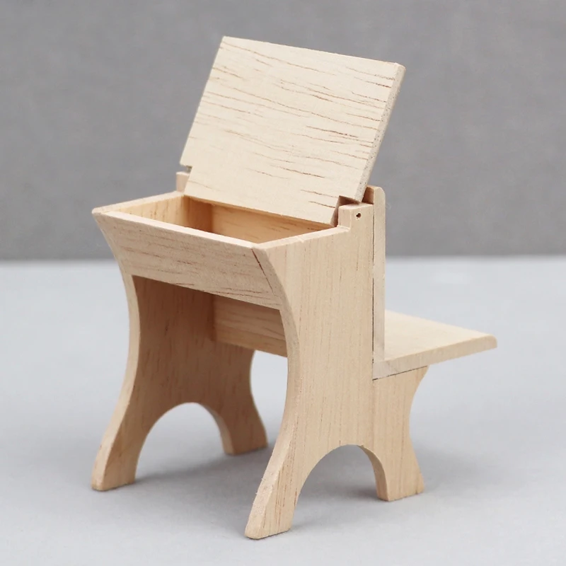 1:12 Puppenhaus Miniatur Tisch Stuhl 2 in 1 Tisch und Stuhl Modell Student Schreibtisch Kinder so tun, als würden sie Spielzeug Puppenhaus Zubehör spielen