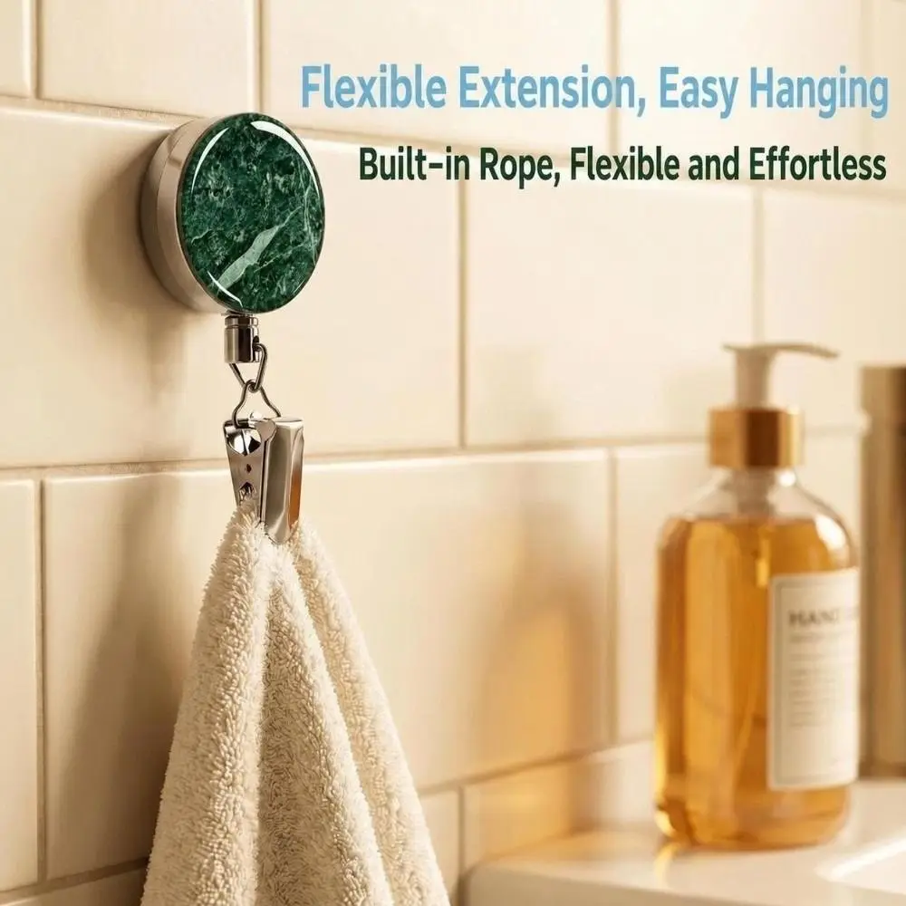 Durable Metal Retractable Towel Clip 4cm Punch-Free Badge Reel Self-Rewinding with Steel Wire Towel Rack Household