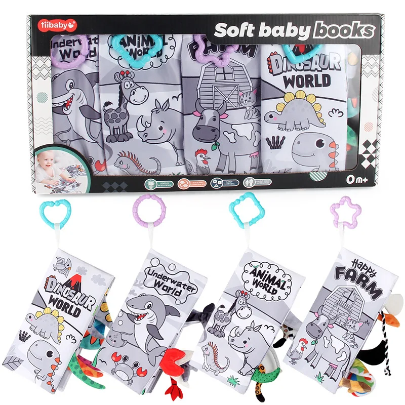 Baby Washable Tail Cloth Book Early Learning Toy Puzzle genitore-figlio Interactive Sound Paper4 pagine 8 Animal Book non può strappare