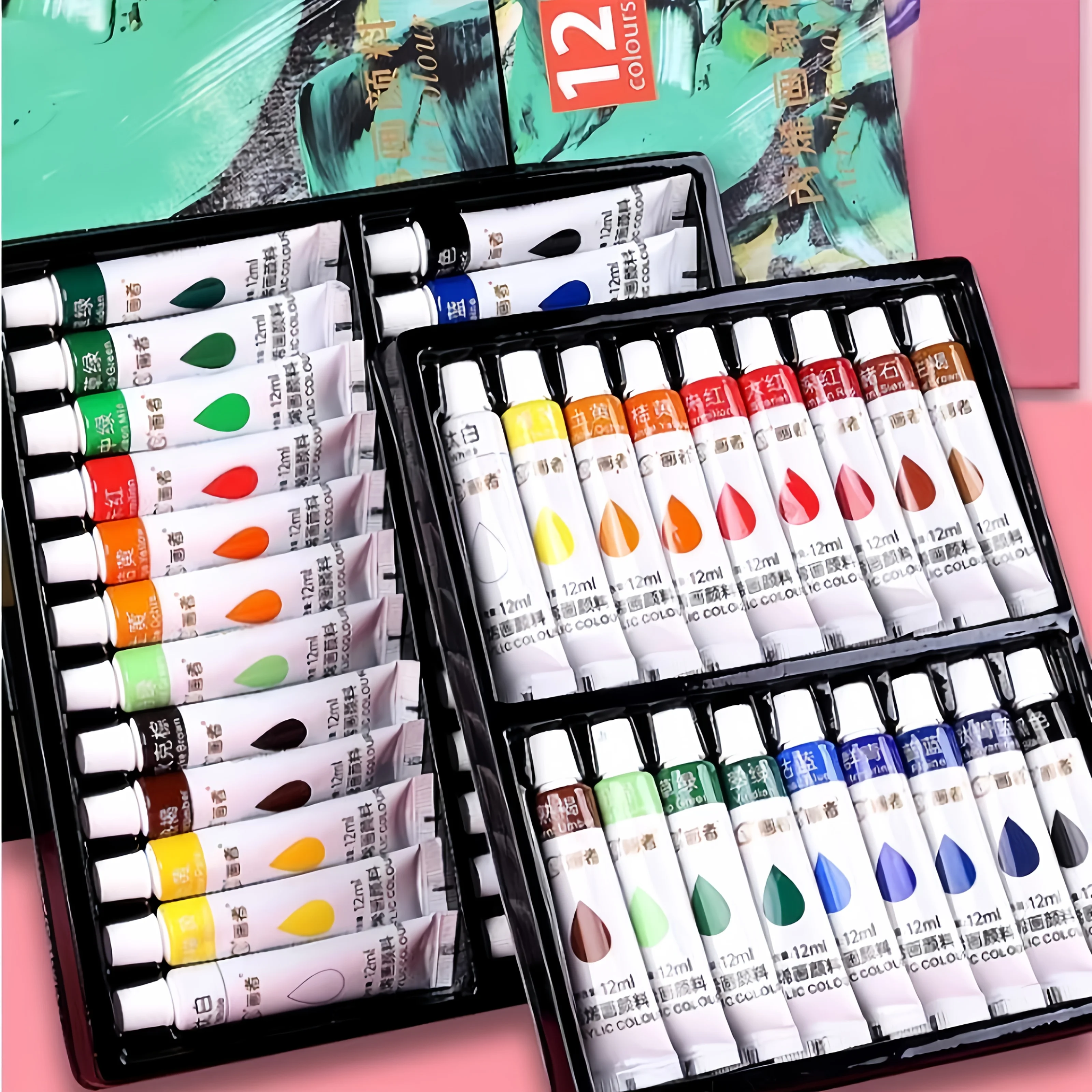 Acrylfarben-Set, 12/18/24/36 Farben - 0,41 Unzen Tuben, Künstlerqualität, ungiftige Farben, reichhaltige Farbenpalette, geeignet für Steine, Ca – Detail 6