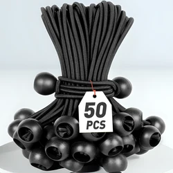 50-Pcs Bungee Balls, cavo nero per telo a baldacchino, resistente ai raggi UV, con corda elastica per baldacchino, telo, cinghie, tenda, pali e fili