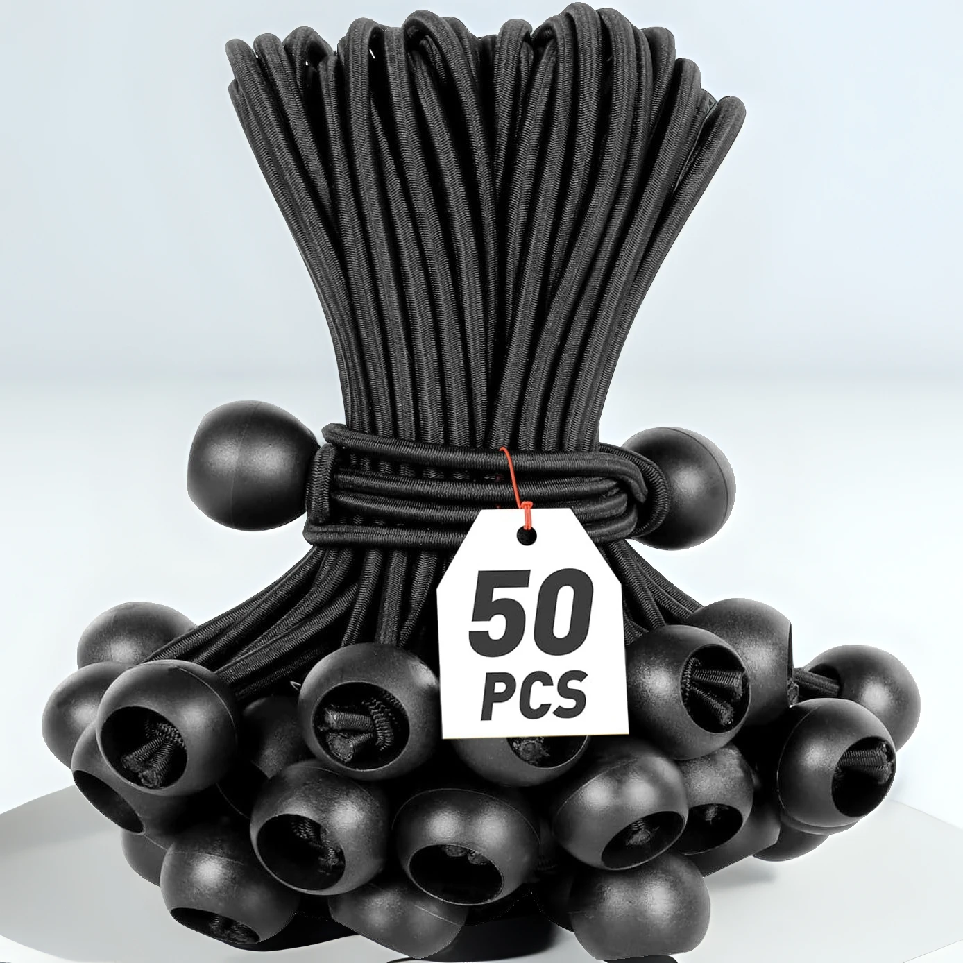 50-Pcs Bungee Balls,Black Cord for Canopy Tarp, UV Resistant,with Elastic String for Canopy, Tarp, Straps, Tent, Poles & Wires