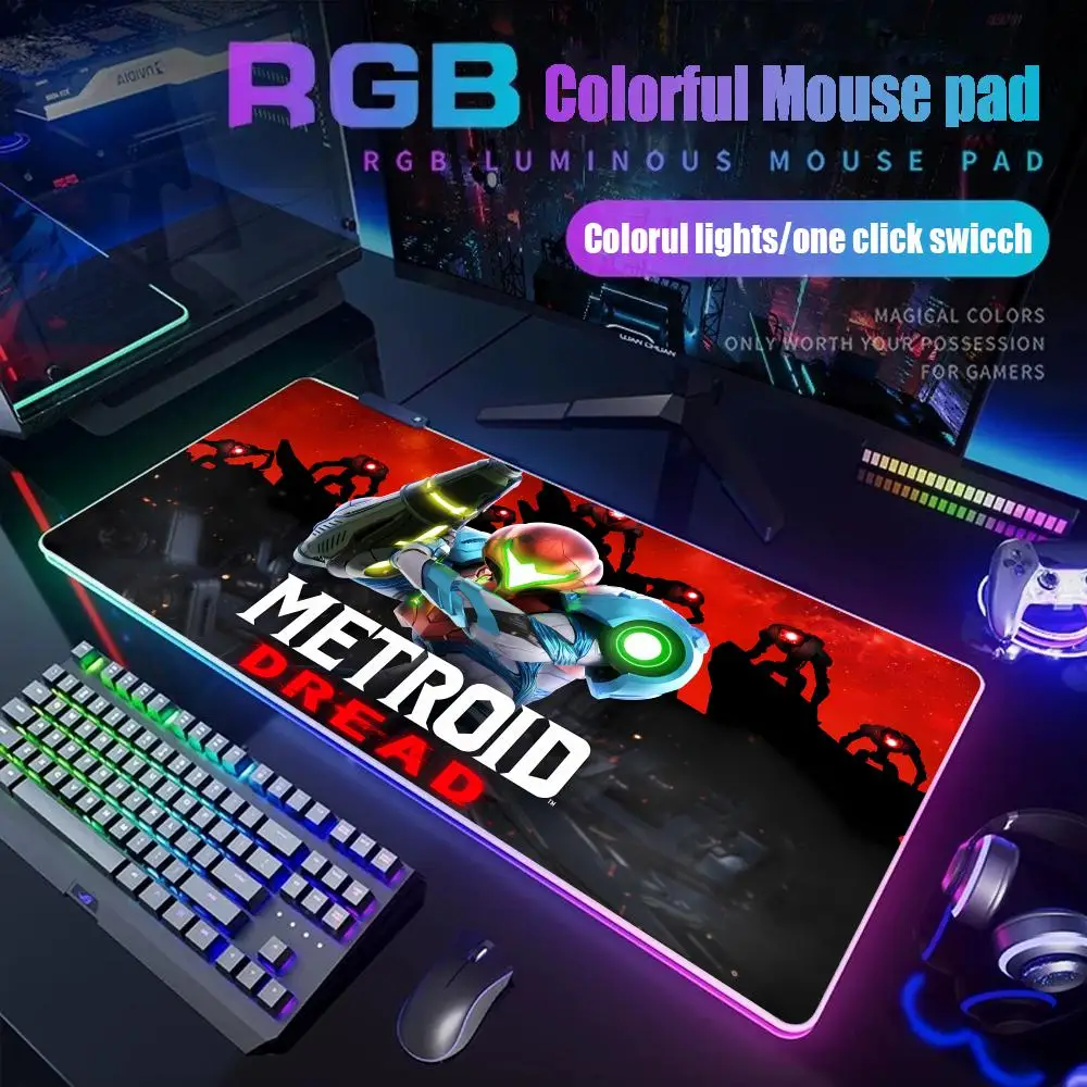 Game Metroids Mouse Pad Gamer Rgb Desk Mat Back Light Led Mousepad Setup Gaming Accessories Deskmat Big Mousepad Backlight